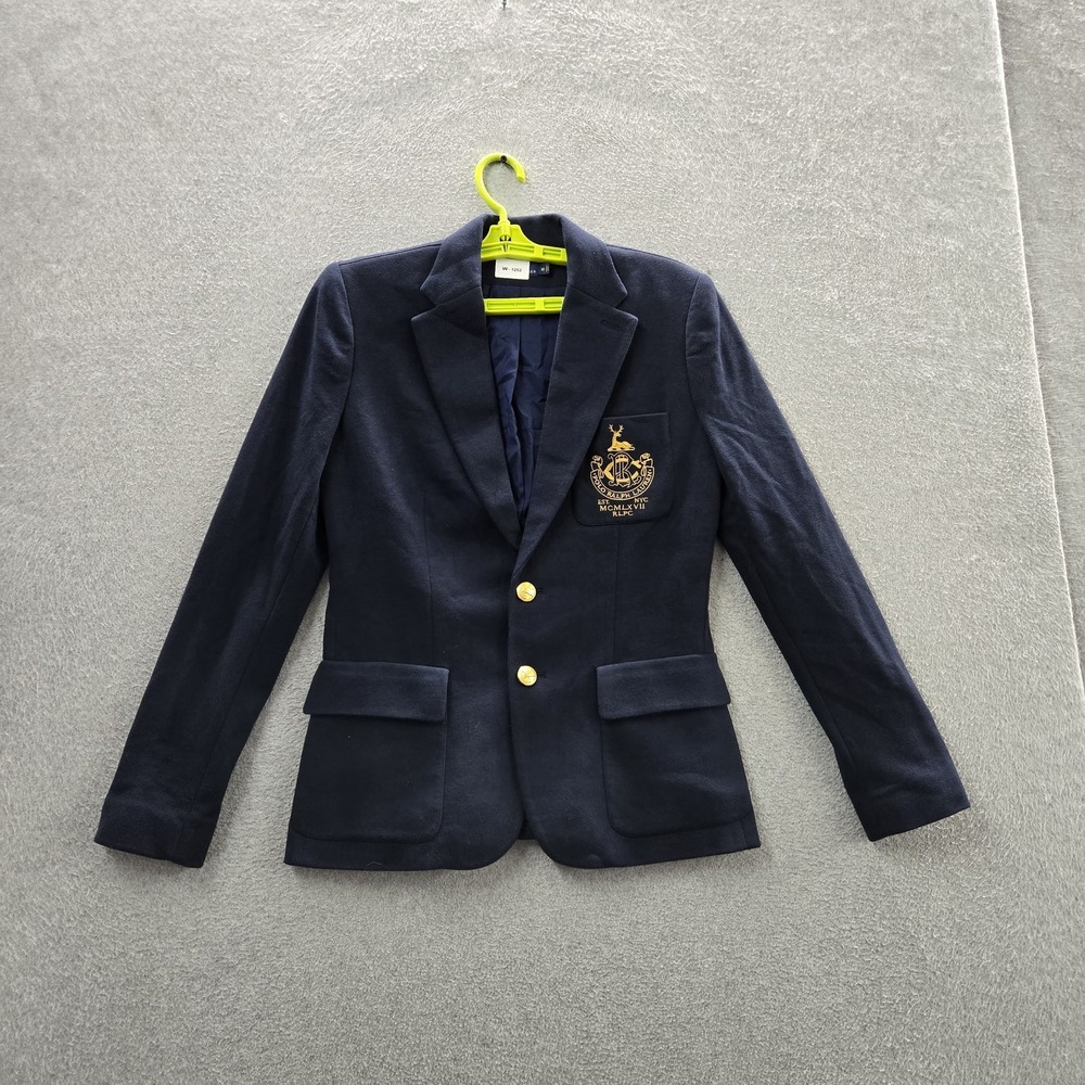 Polo Ralph Lauren Women Blazer 10 Navy Embroidered Crest Preppy 2 Golden Button